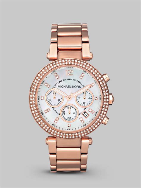 michael kors rose gold bezel watch|Michael Kors parker chronograph watch.